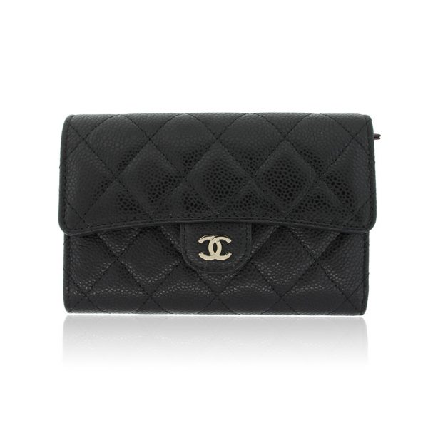 Chanel Classic Continental Flap Purse Long Wallet in Black Caviar with  Shiny Silver Hardware - SOLD