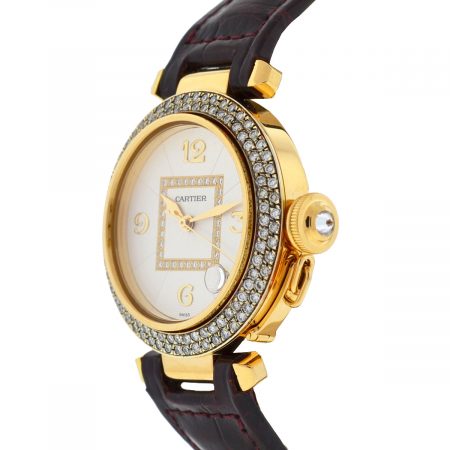 Cartier Pasha 18k Yellow Gold Factory Dial Aftermarket Diamond Bezel Watch 