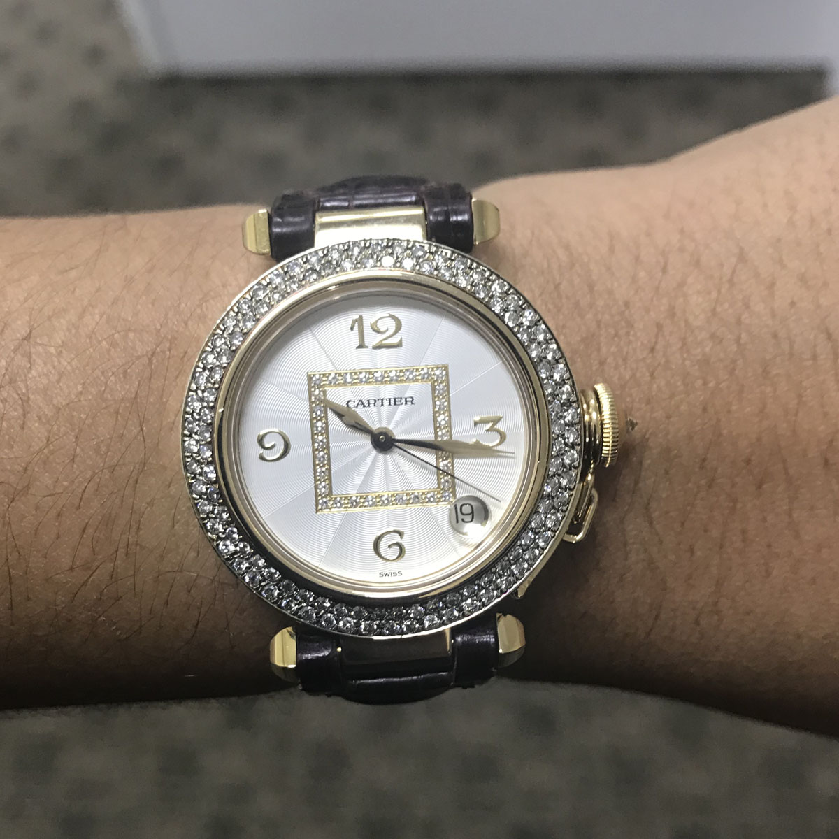 Cartier Pasha 1035 18k Yellow Gold Factory Dial Diamond Bezel Watch ...