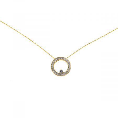 14k Yellow Gold Diamond Circle Pendant Chain Necklace