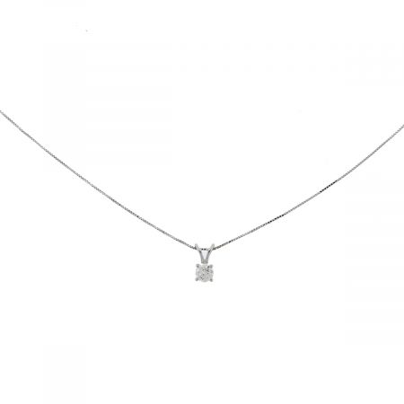 14k White Gold Diamond Pendant Box Chain Necklace .25 Cts 