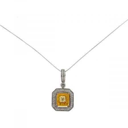 14k Two Tone Square Diamond Pendant Necklace Approx. .78 TCW 