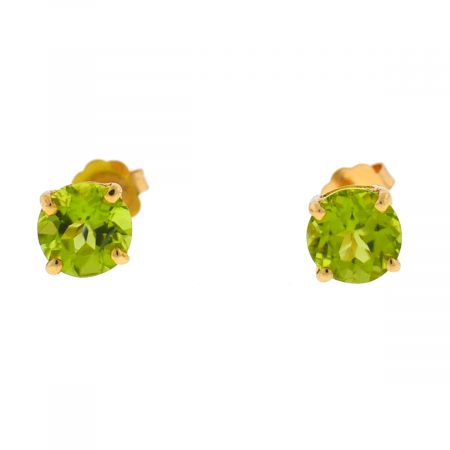 14k Yellow Gold Green Stone Stud Earrings 