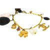 Chanel Gold Tone CC Logo Crystal Charms No 5 Clover Stone Gems Quartz Bracelet