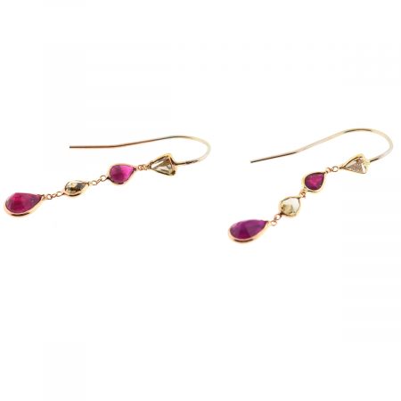 14k Rose Gold Diamond Ruby Single Cut Dangle Earrings