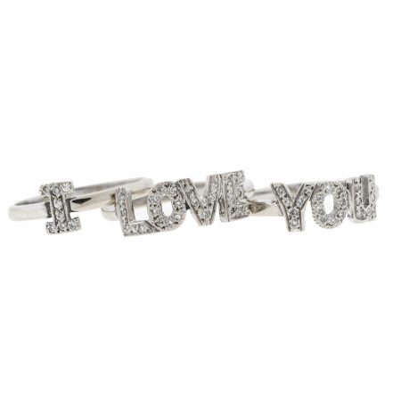 14k White Gold "I LOVE YOU" Stackable Diamond Ring 