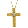 14k Yellow Gold Two Tone Cross Pendant Necklace 