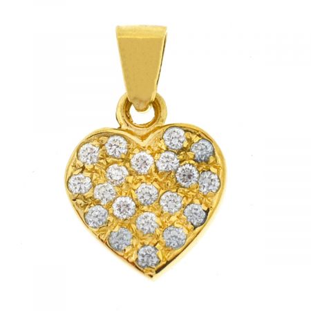 14k Yellow Gold Pave Diamond Heart Pendant 