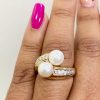 14k Yellow Gold Pearl Diamond Ring