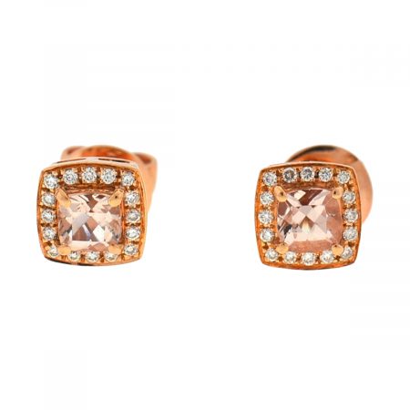 14k Rose Gold Morganite Square Stud Earrings Approx. 0.16 TCW