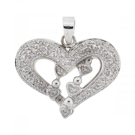 14k White Gold Diamond Heart Pendant Approx .25 Cts