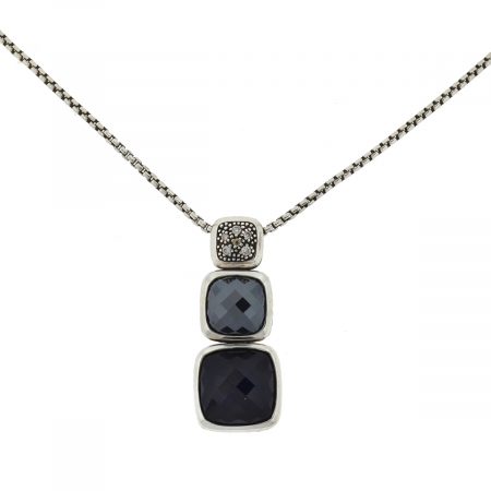 David Yurman Chiclet Diamond Hematite Onyx Sterling Silver Necklace