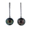 14k White Gold Diamond Black Pearl Dangle Earrings