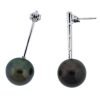 14k White Gold Diamond Black Pearl Dangle Earrings