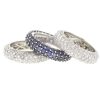 18k White Gold Pave Diamond & Tanzanite Eternity Band Three Stackable Rings