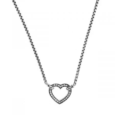 David Yurman Cable Collectibles Heart Station Diamond Sterling Silver Necklace