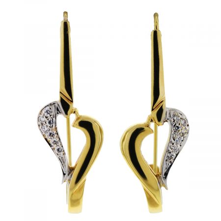 14k Yellow Gold Half Diamond Heart Wire Earrings Approx .14 cts