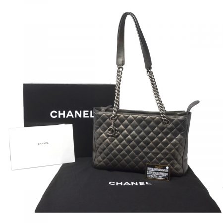 Chanel Rock in Rome Charcoal Goatskin Leather Large Zip Tote Shopping Bag