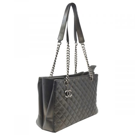 Chanel Rock in Rome Charcoal Goatskin Leather Large Zip Tote Shopping Bag