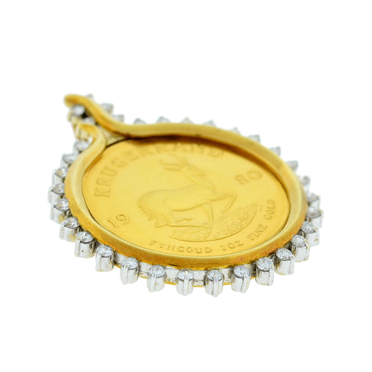 Gold coin pendant hot sale with diamond bezel