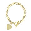 14k Yellow Gold Heart Pendant Round Link Toggle Clasp Bracelet