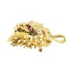 14k Yellow Gold Ruby Eyes Lion Head Broach and Pendant