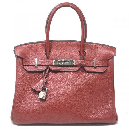 HERMES Birkin 30 Clemence Rouge Garance Leather Satchel Handbag