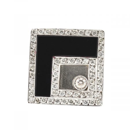 18k White Gold Square Diamond & Onyx Ring