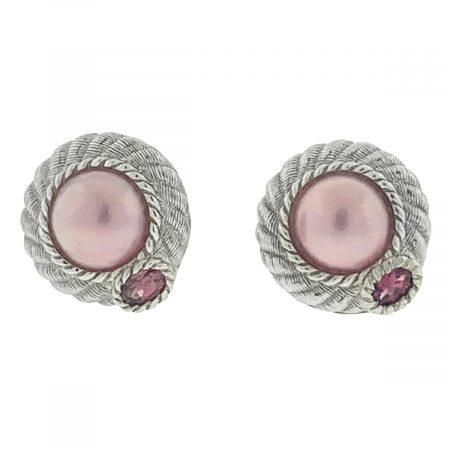 Judith Ripka Pink Pearl and Pink Stone Clip on Earrings