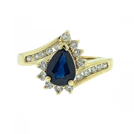 14k Yellow Gold Diamond Sapphire Ring Aprox .38 CTW