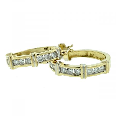 14k Yellow Gold Diamond Hoop Earrings Aprox .55 CTW