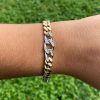 18k Two Tone Cuban Diamond Station Link Bracelet Approx 1.00ctw