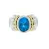 David Yurman Caviar Collection Two Tone Oval Blue Topaz Cable Ring