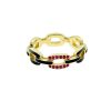 Jennifer Zeuner Lisbon 14k Yellow Gold Black Enamel Pave Ruby Ring