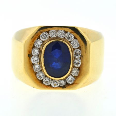 14k Yellow Gold Sapphire & Diamonds Men's Ring
