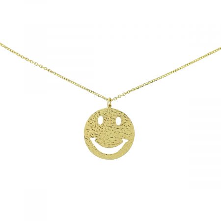 14k Yellow Gold Smiley Face Pendant Necklace