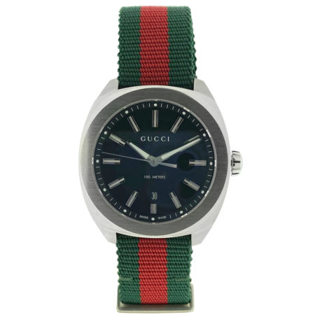 Gucci GG2570 Black Dial 41mm Green and Red Web Strap Stainless Steel Watch