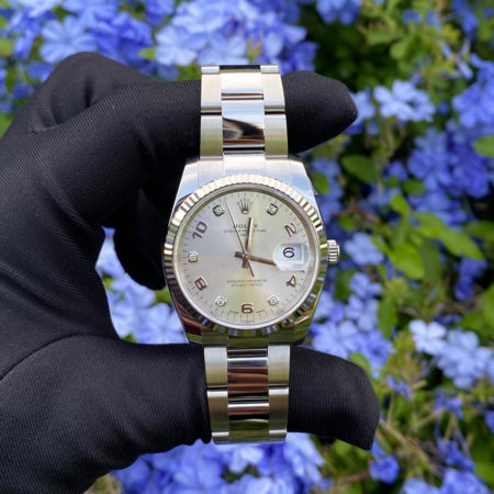 Rolex 115234 Datejust Diamond Numeral Dial Fluted Bezel Stainless Steel Watch