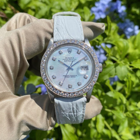 Rolex 16030 Datejust 36mm MOP Diamond Dial Diamond Bezel Watch
