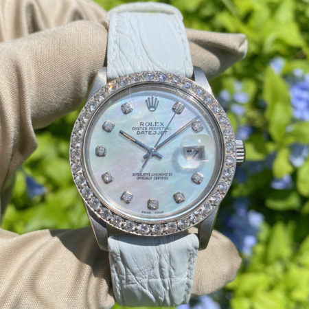 Rolex 16030 Datejust 36mm MOP Diamond Dial Diamond Bezel Watch