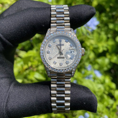 Rolex 69159 Presidential Factory Diamonds 18k White Gold Ladies Watch