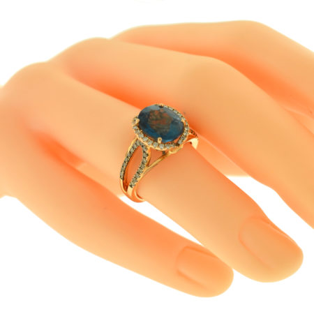 Levian 14k Rose Gold Oval Blue Topaz Diamond Ring