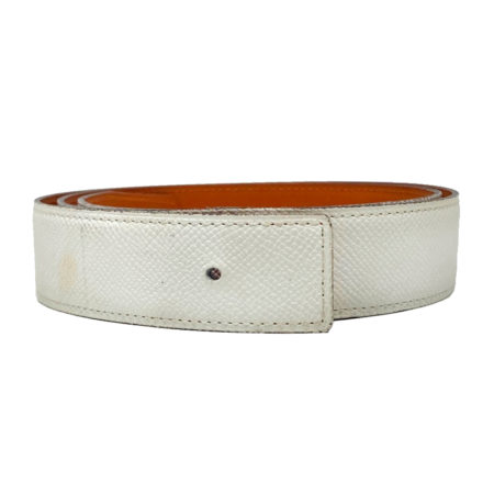 HERMES 32mm White and Orange Leather Belt Strap Size 85