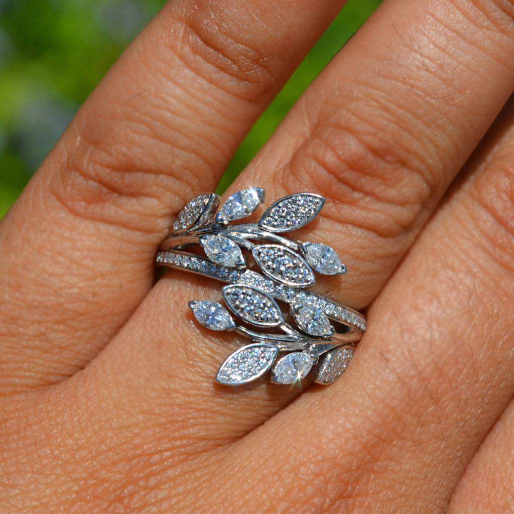 Tiffany Co. Victoria Vine Bypass Platinum Diamond Cocktail Ring Boca Pawn Boca Raton Pawn