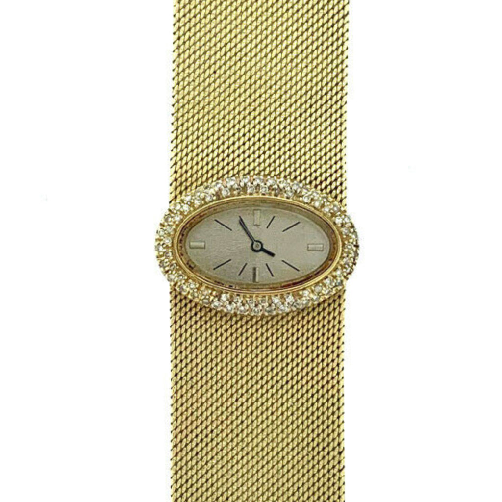 14k Yellow Gold and Diamond Oval Shaped Vintage Ladies Watch