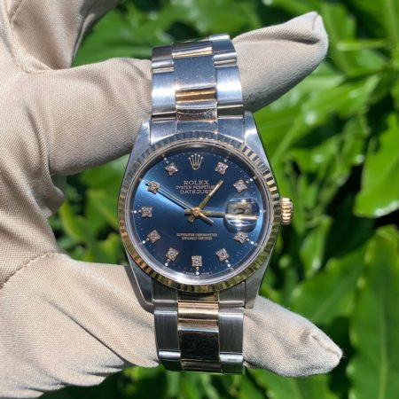 Rolex 16233 Datejust Blue Diamond Dial Two tone Gold and Stainless Steel Watch
