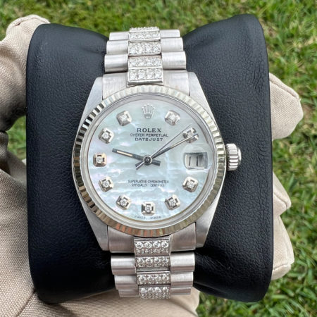 Rolex 6827 Datejust Custom Diamonds 18k White Gold Midsize Watch