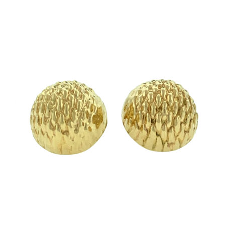 14k Yellow Gold Textured Half Sphere Ladies Earrings