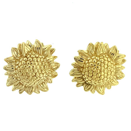 14k Yellow Gold Sunflower Ladies Earrings