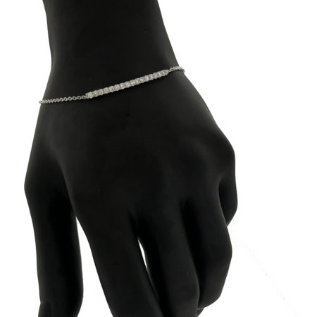 18k White Gold Diamond Station Thin Ladies Bracelet .50 CTW